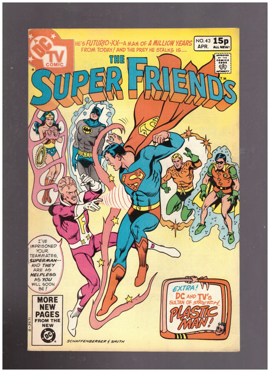 The Super Friends Vol 6 No 43 comic, 1981 DC Comics Super Friends, Superman and Batman Super Friends issue, Wonder Woman Aquaman superhero comics