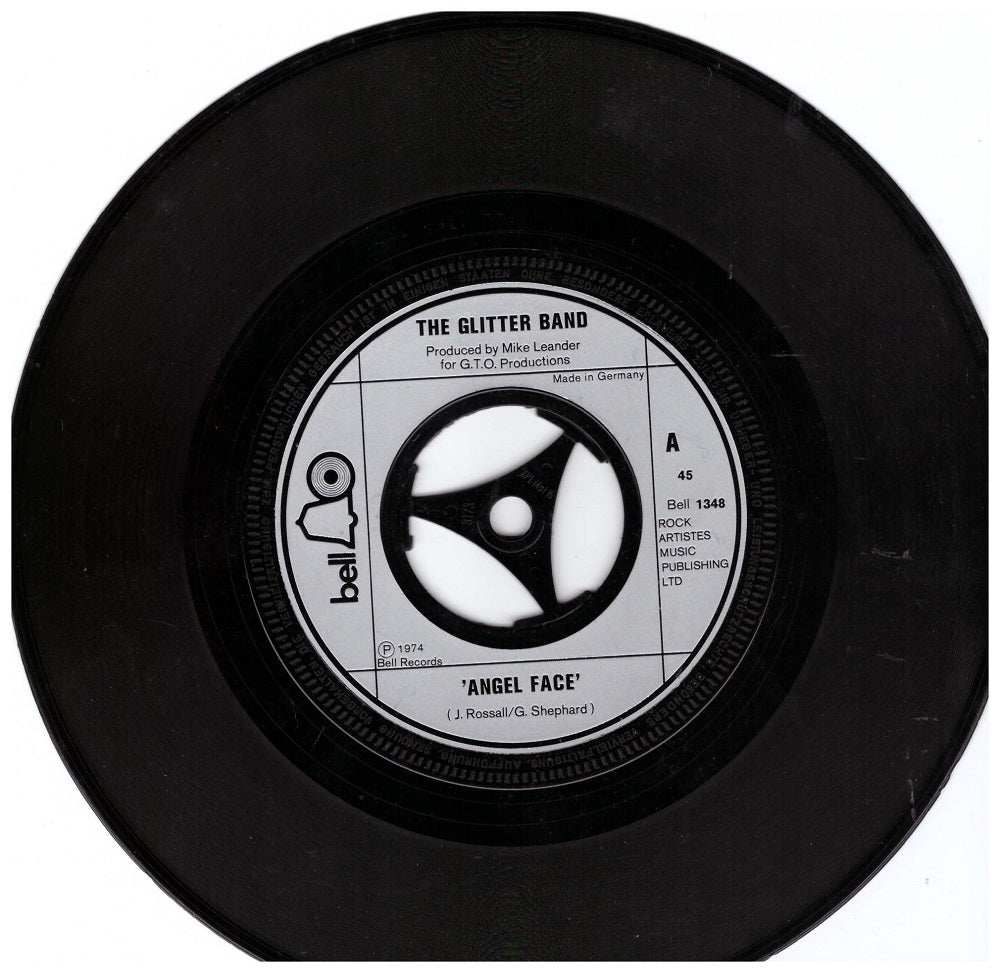 7" vinyl single of "Angel Face" and "You Wouldn't Leave Me Would You?" by The Glitter Band, released by Bell Records in 1974.