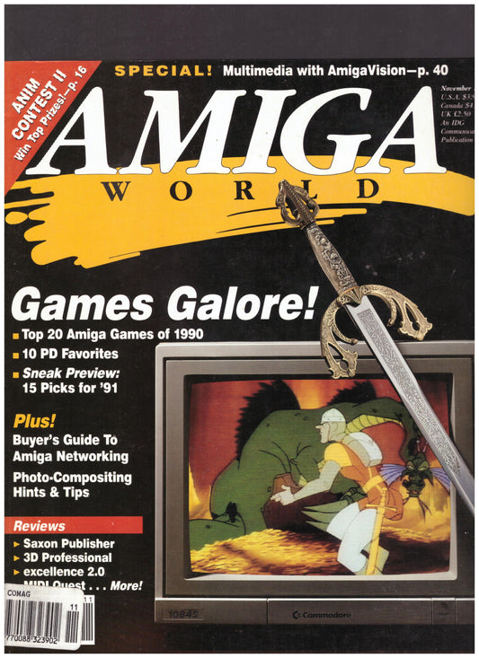 Amiga World Vol. 6 Num. 11 November 1990, retro Amiga magazine, vintage computing magazine, Amiga personal computer magazine