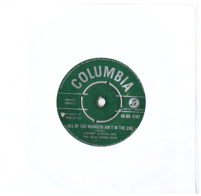 7" 45RPM All Of The Monkeys Ain't In The Zoo/More & More by Johnny Duncan And The Blue Grass Boys from Columbia (45-DB 4167)