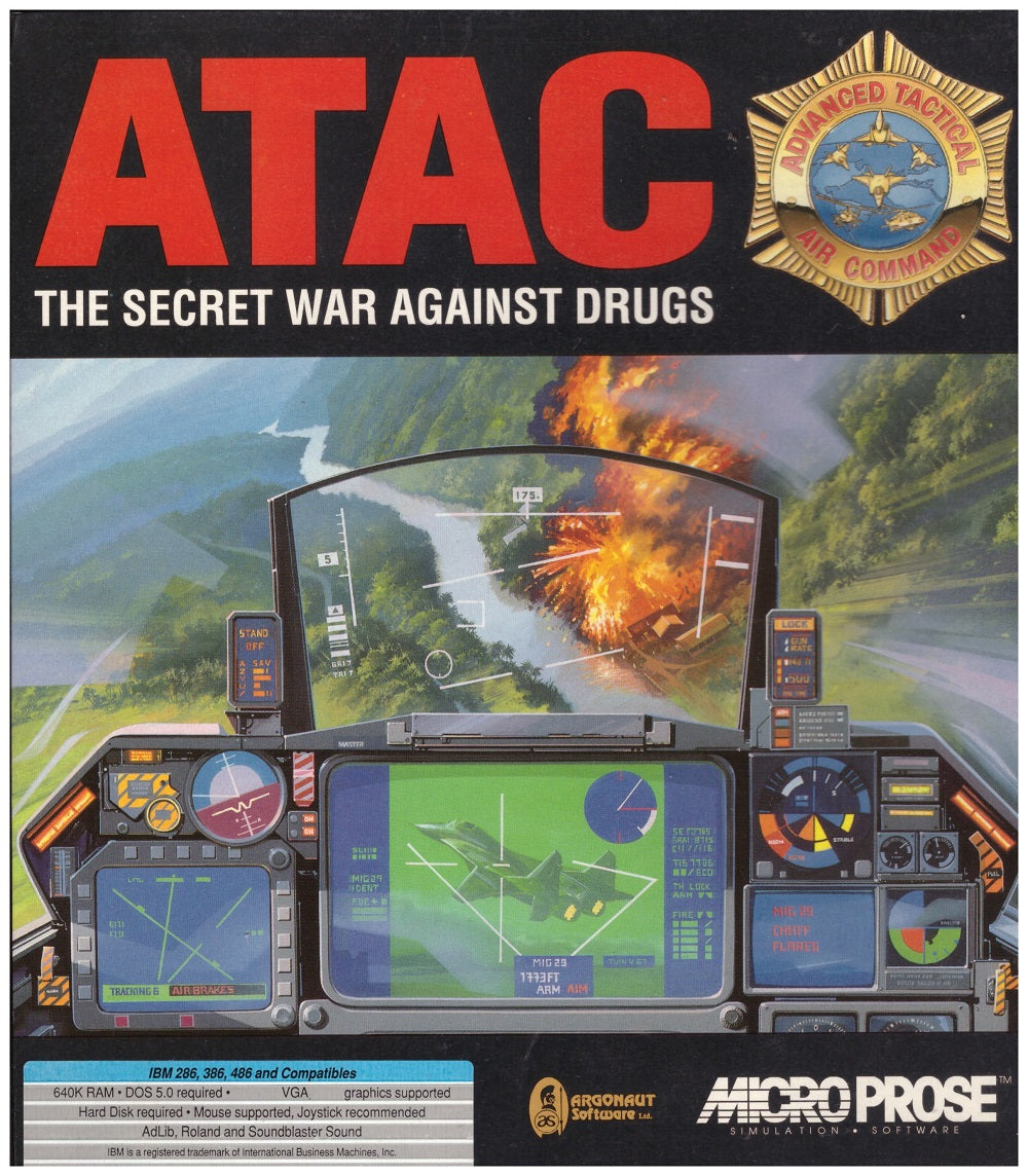 ATAC PC game, ATAC The Secret War Against Drugs, MicroProse flight simulators, retro PC games, classic simulation games, tactical air combat games, ATAC game for sale