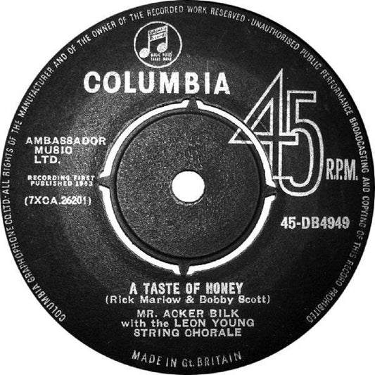 7" 45RPM A Taste Of Honey/Evening Shadows by Acker Bilk from Columbia (45-DB4949)