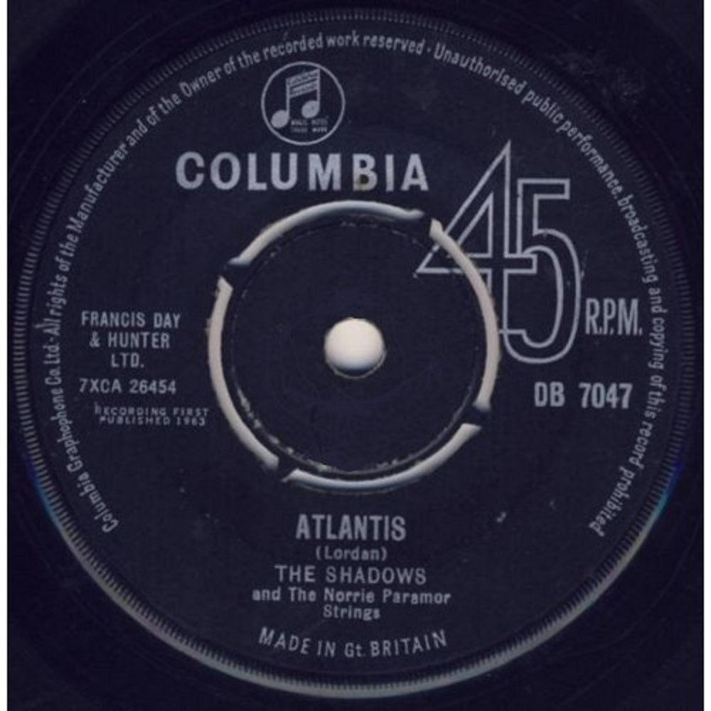 7" 45RPM Atlantis/I Want You To Want Me by The Shadows from Columbia (DB 7047)