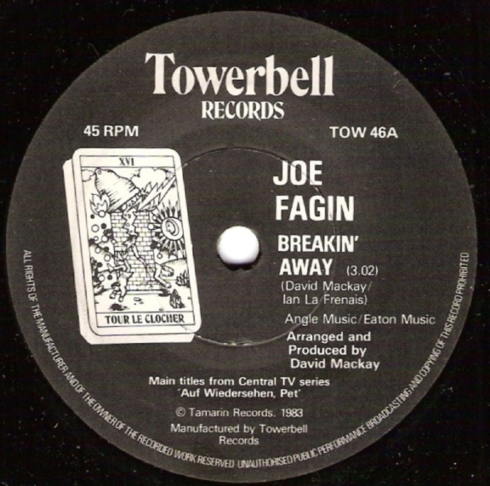 7" 45RPM Breakin' Away/That's Living Alright by Joe Fagin from Towerbell Records (TOW 46)