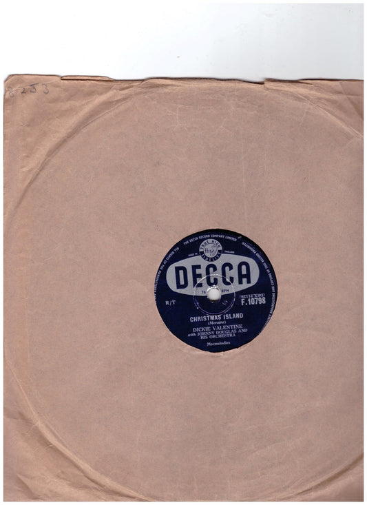 10" 78RPM Christmas Island/The Hand Of Friendship by Dickie Valentine from Decca (F.10798)