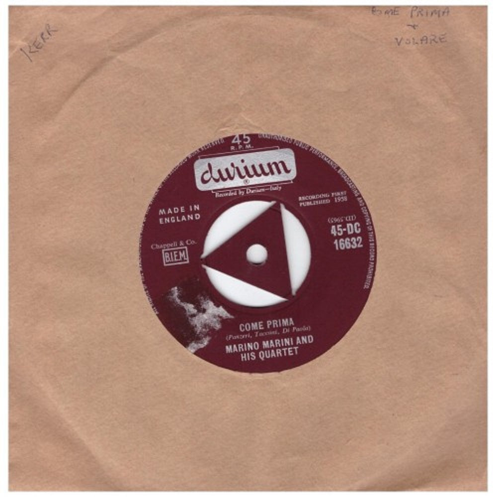 7-inch 45RPM Vinyl of "Come Prima" & "Volare" by Marino Marini and His Quartet