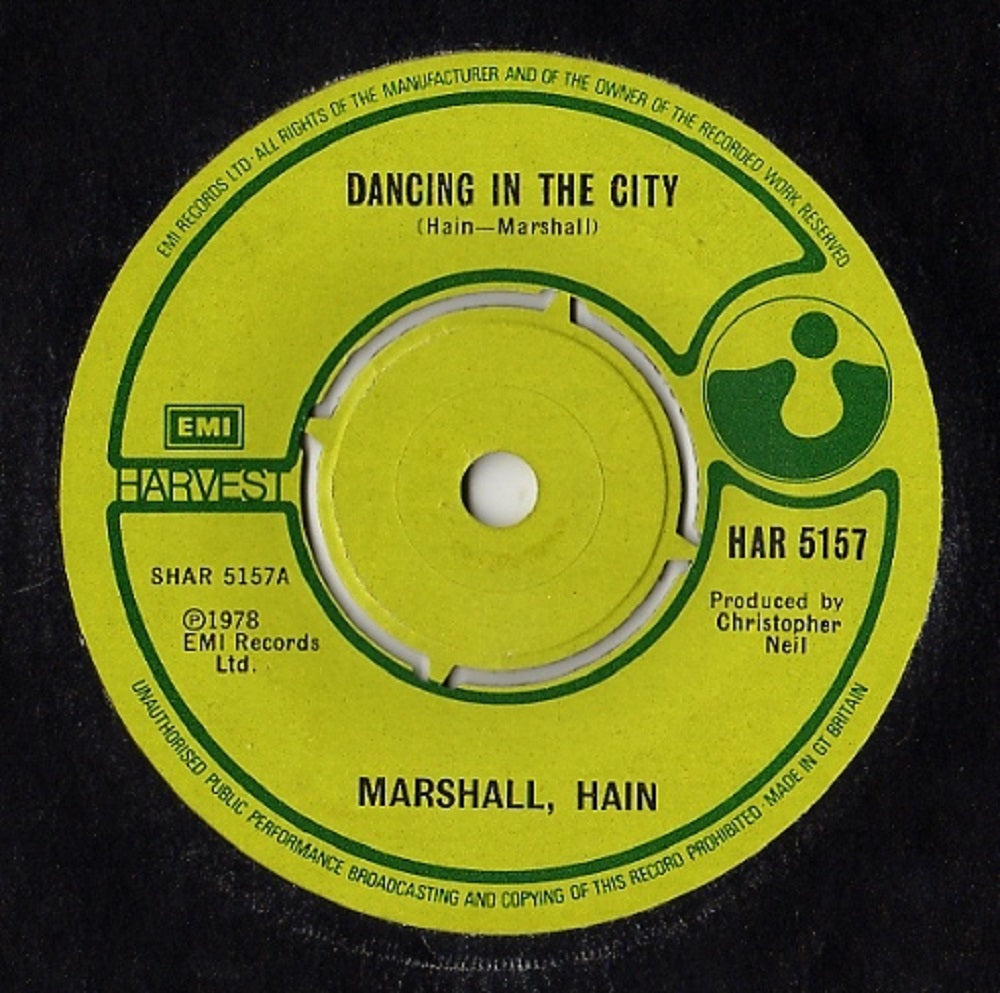 7" 45RPM Dancing In The City/Take My Number by Marshall Hain from Harvest