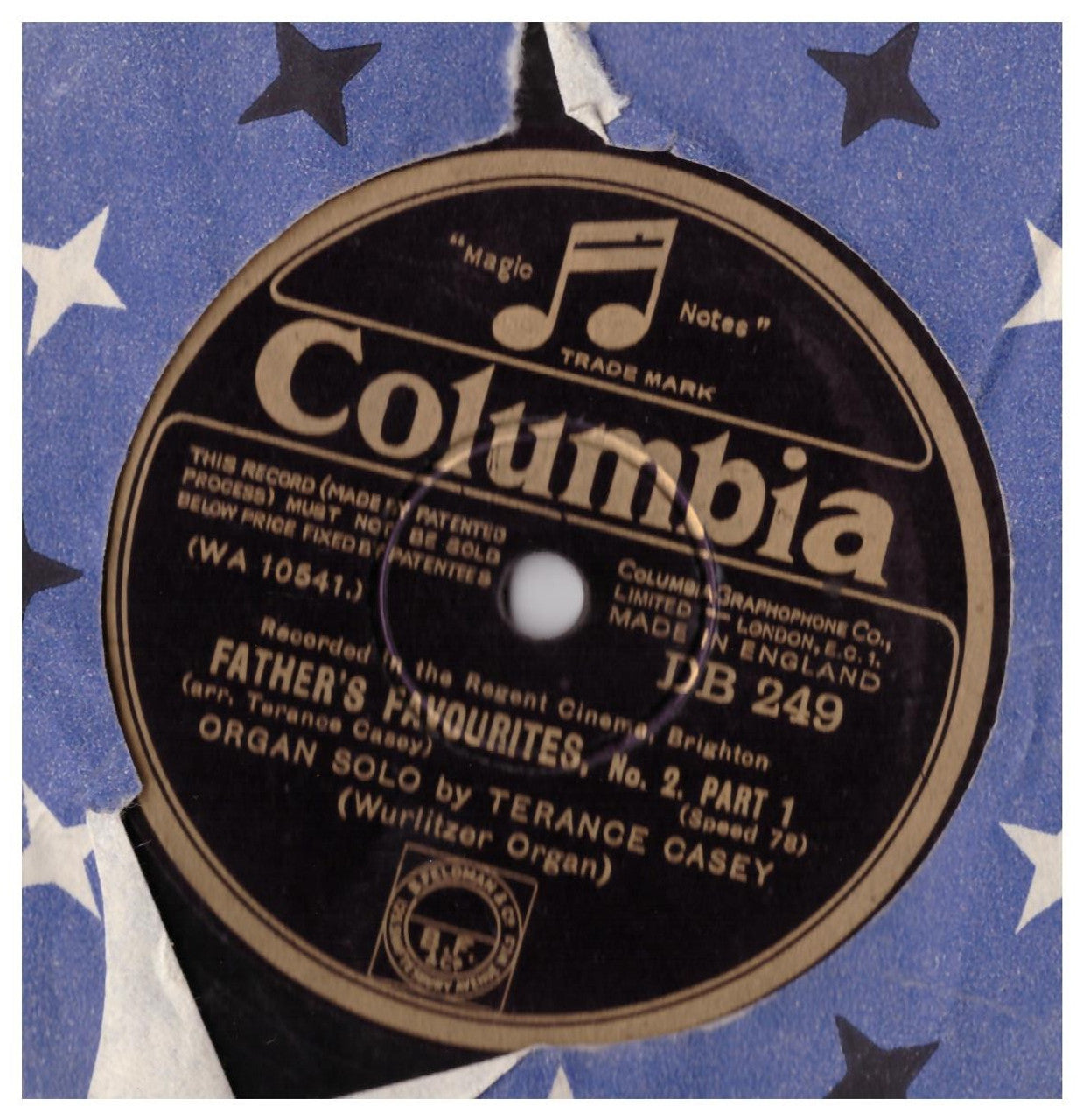 10" 78RPM Father's Favourites, No. 2. Part 1 & 2 by Terance Casey from Columbia (DB 249)