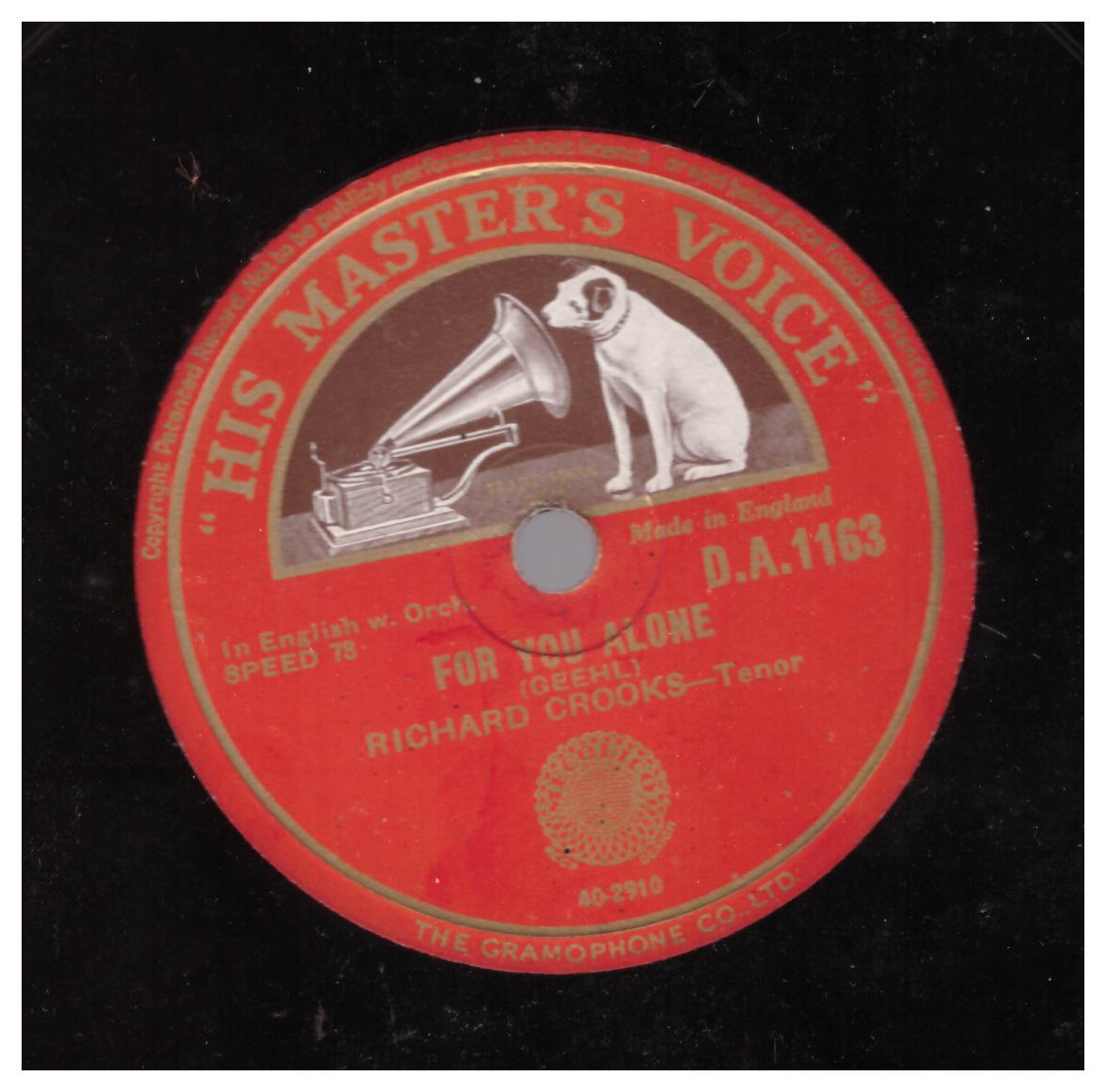 For You Alone/Because by Richard Crooks from His Master's Voice (D.A.1163)