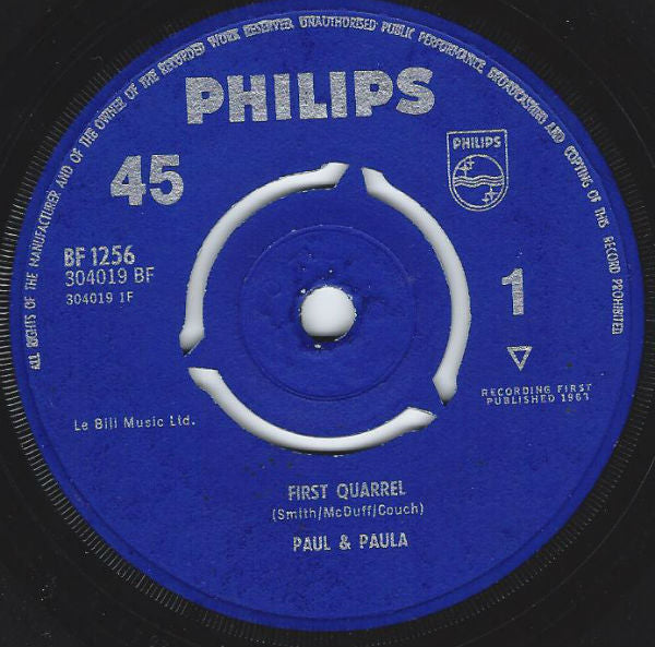 7" 45RPM First Quarrel/School Is Thru by Paul & Paula from Philips