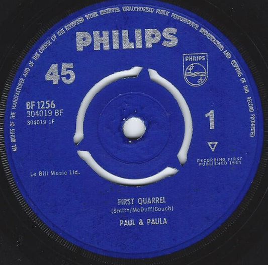 7" 45RPM First Quarrel/School Is Thru by Paul & Paula from Philips