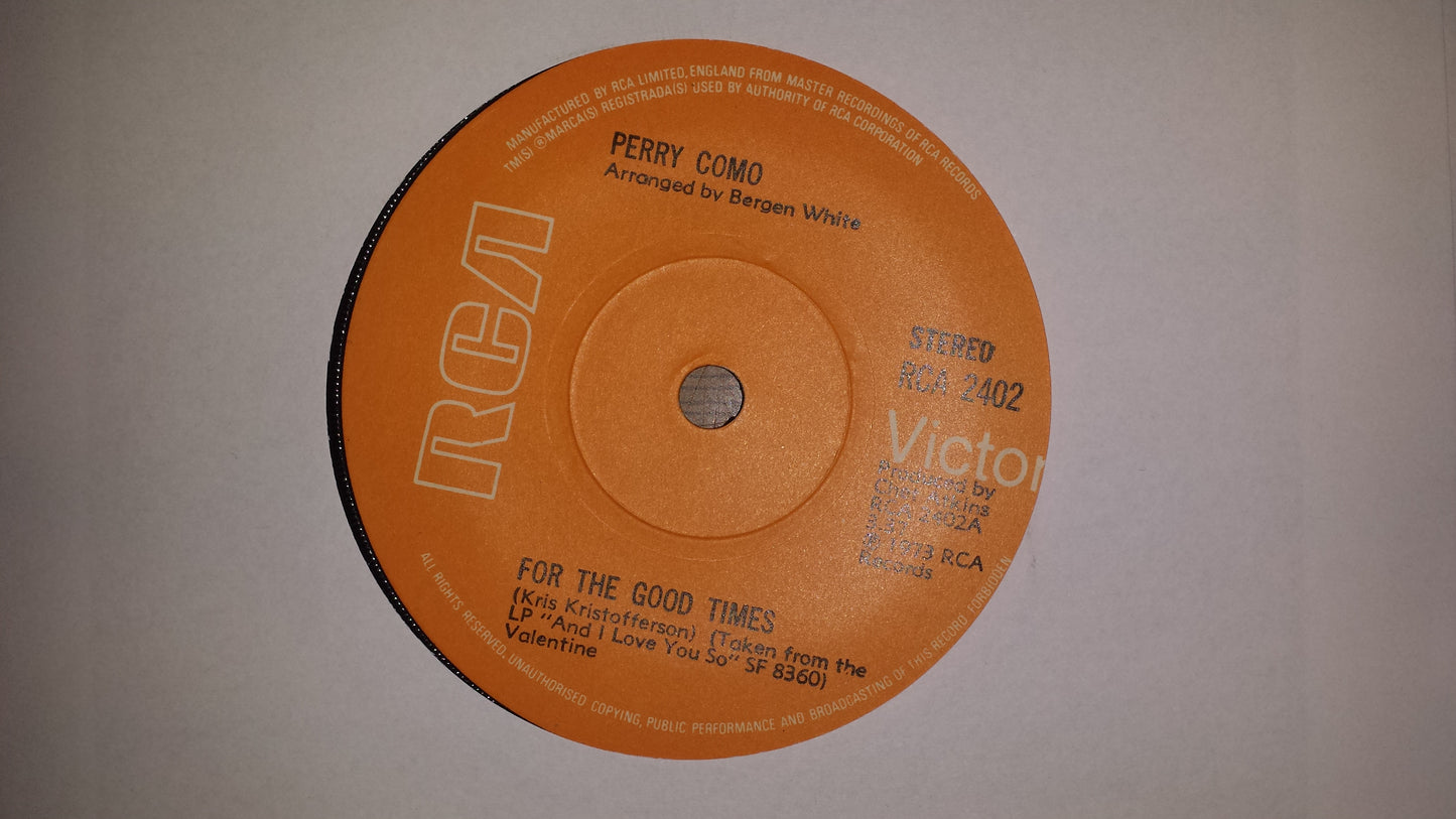 7" 45RPM For The Good Times/Sing by Perry Como from RCA