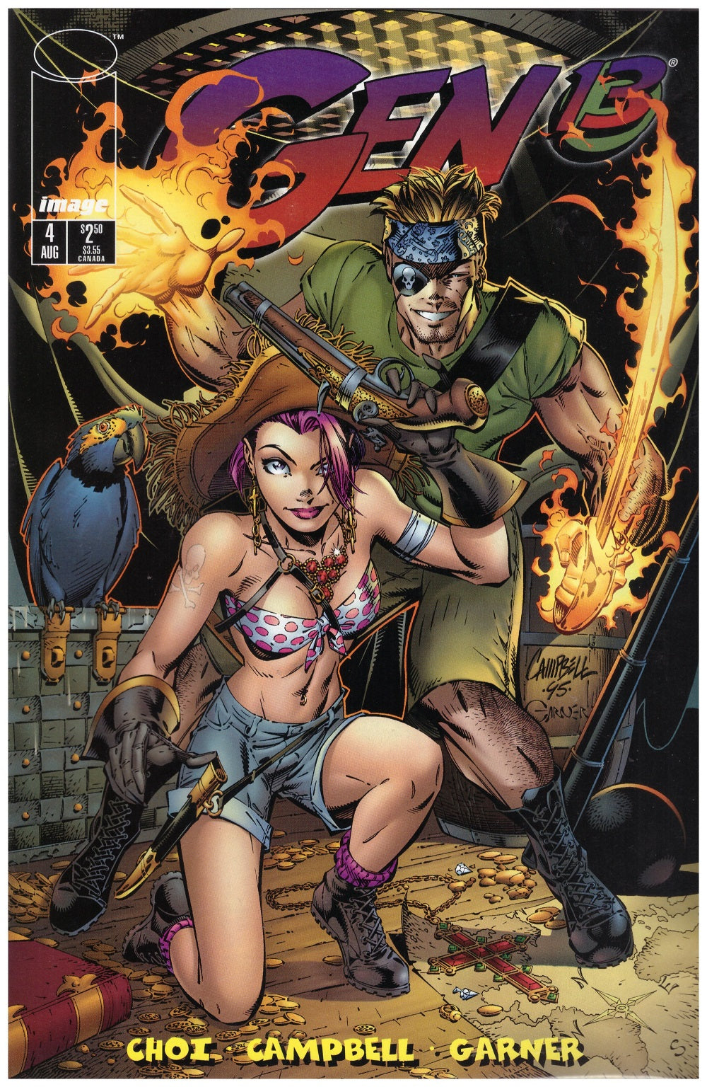 Gen 13 #4 comic, Caitlin Fairchild Gen 13 team, J. Scott Campbell artwork, Image Comics 1995, superhero comics 90s