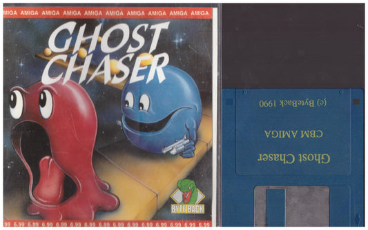 Ghost Chaser game for Commodore Amiga by Byte Back, featuring retro arcade gameplay.