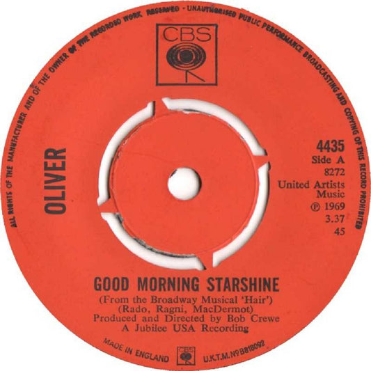 7" 45RPM Good Morning Starshine/Can't You See by Oliver from CBS