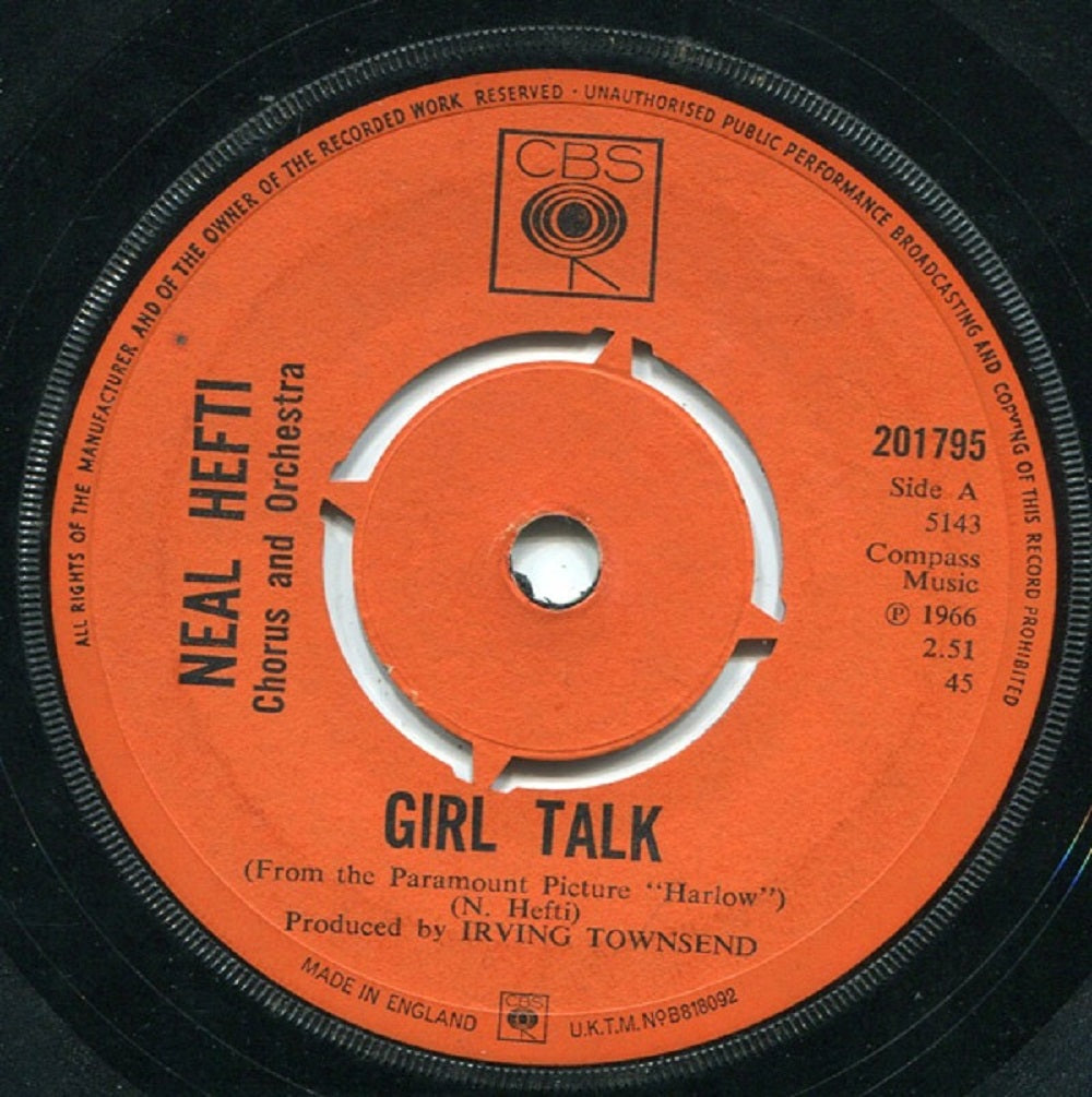 7" 45RPM Girl Talk/Lonely Girl by Neal Hefti from CBS (201795)