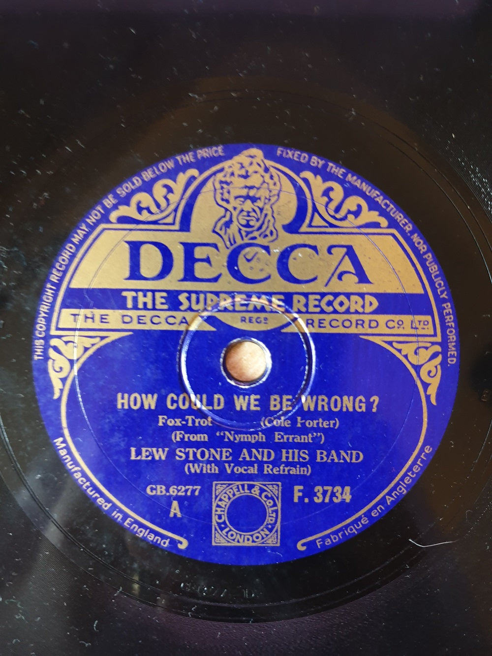 10" 78RPM How Could We Be Wrong?/Experiment by Lew Stone And His Band from Decca (F.3734)