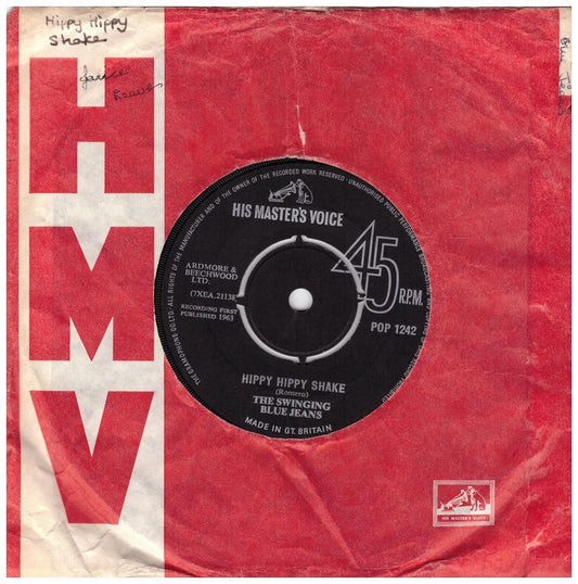 7" 45RPM Hippy Hippy Shake/Now I Must Go by The Swinging Blue Jeans from His Master's Voice (POP 1242)-1