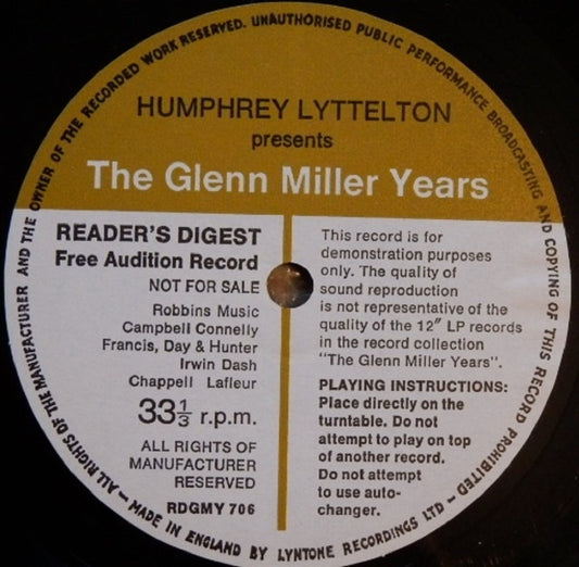 7" 33RPM Humphrey Lyttelton Presents The Glenn Miller Years Flexi-Disc from Reader's Digest (RDGMY 706)