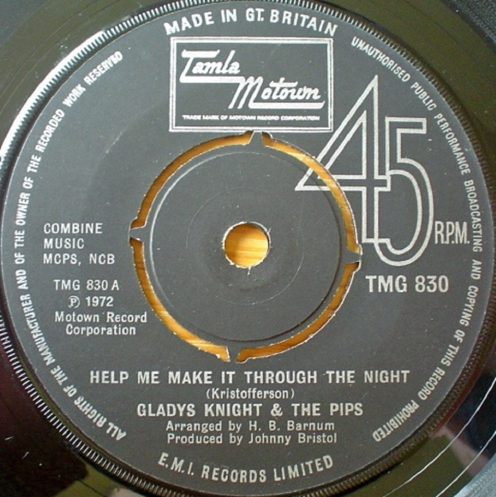 7" 45RPM Help Me Make It Through The Night/If You Gonna Leave (Just Leave) by Gladys Knight & The Pips from Tamla Motown