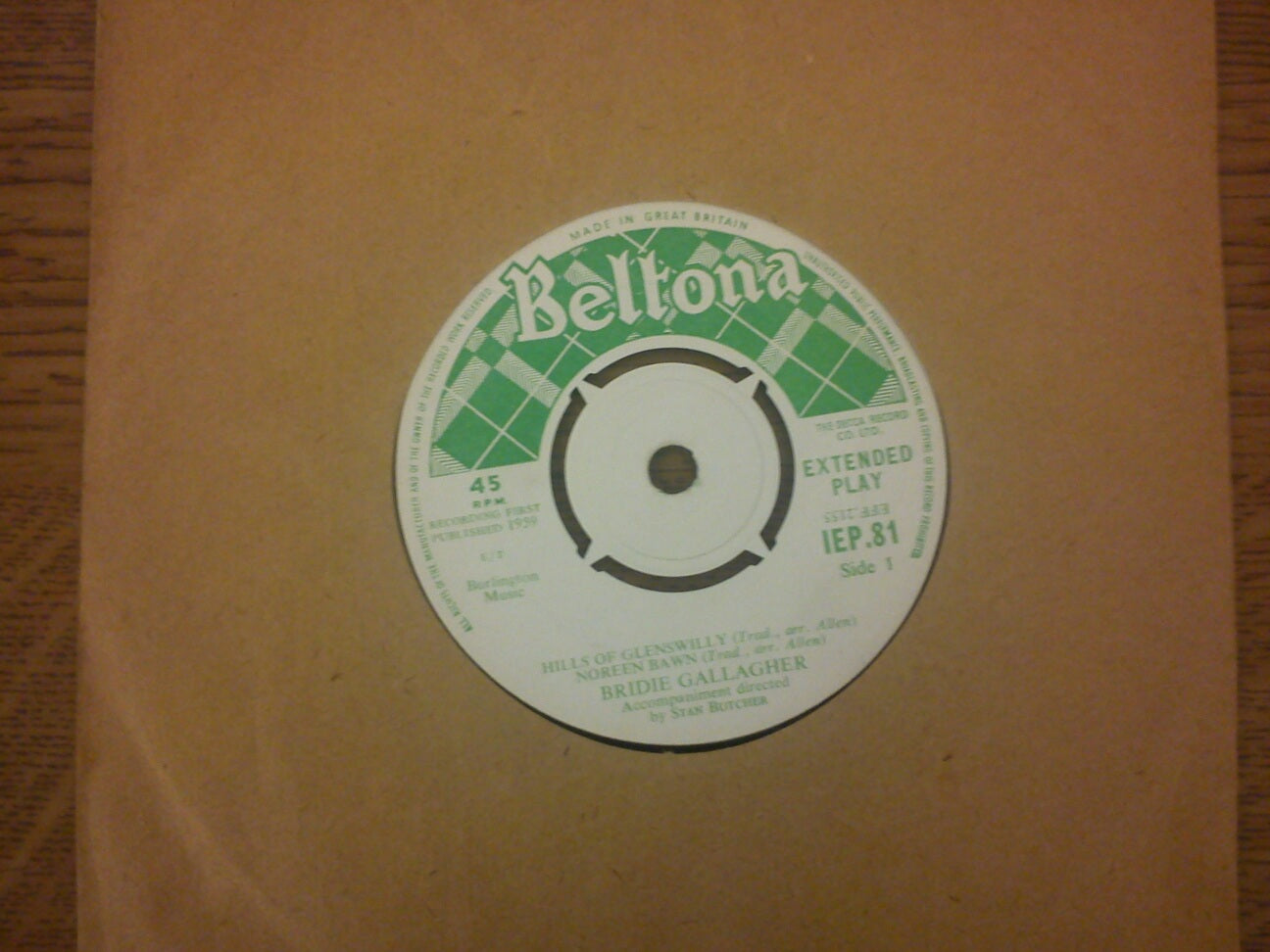 7" 45RPM Moonlight In Mayo No. 2 EP by Bridie Gallagher from Beltona