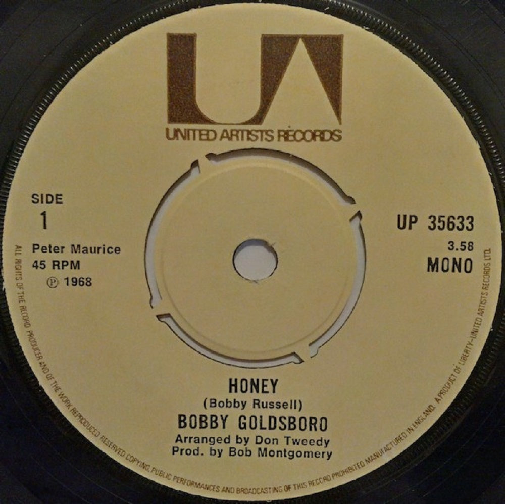 7" 45RPM Honey/Danny by Bobby Goldsboro from United Artists Records (UP 35633)