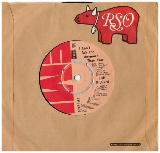 7" 45RPM I Can't Ask For Anymore Than You/Junior Cowboy by Cliff Richard from EMI (EMI 2499)