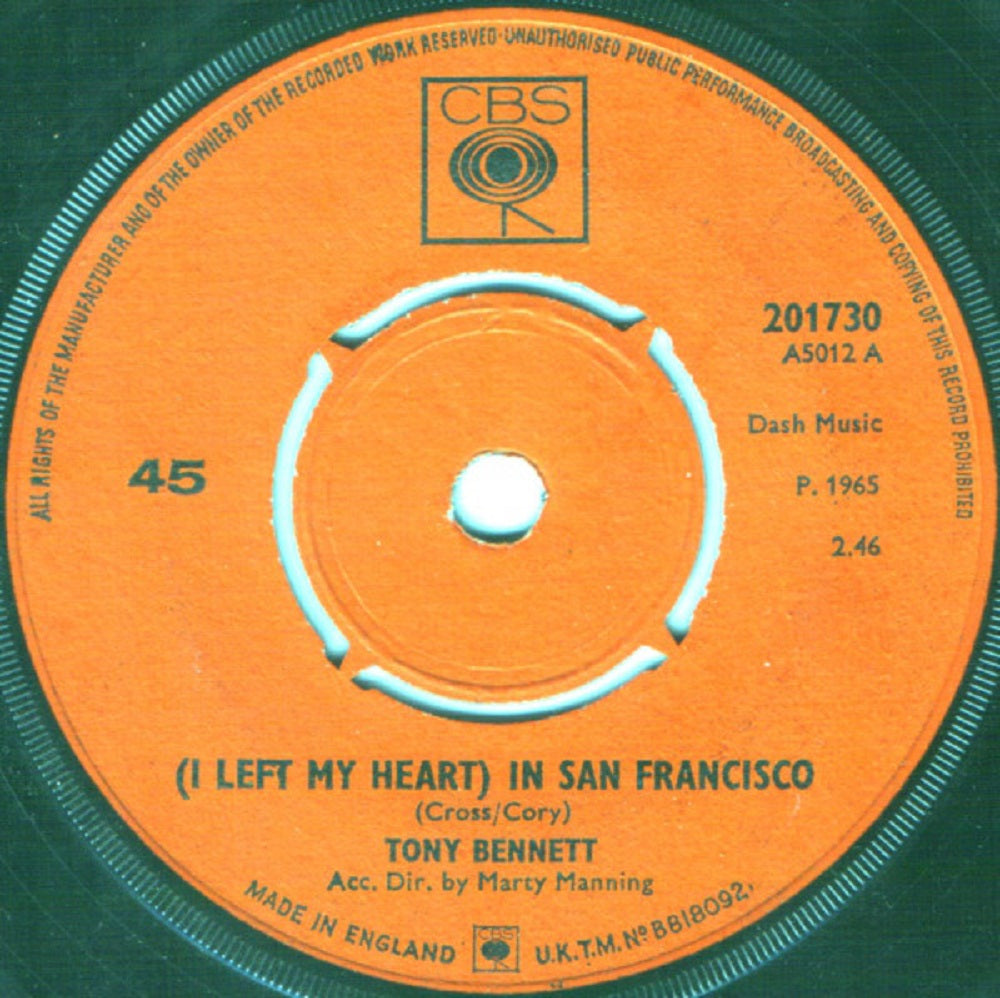 7" 45RPM (I Left My Heart) In San Francisco/Candy Kisses by Tony Bennett from CBS (201730)