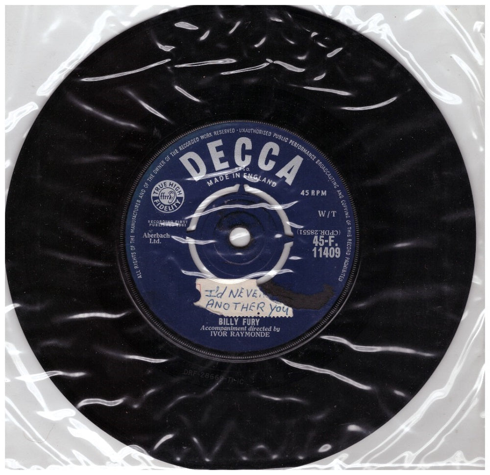 7" 45RPM I'd Never Find Another You/Sleepless Nights by Billy Fury from Decca (45-F.11409)