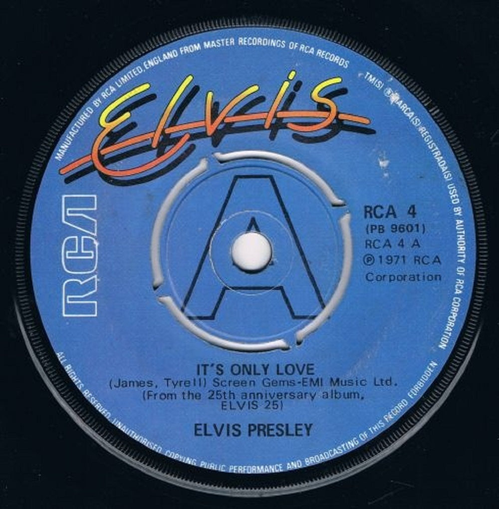 7" 45RPM It's Only Love/Beyond The Reef by Elvis Presley from RCA