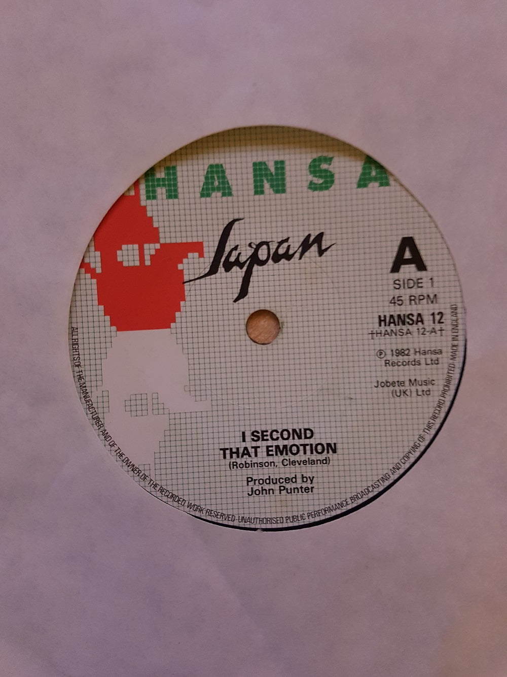 7" 45RPM I Second That Emotion/Halloween by Japan from Hansa (HANSA 12)