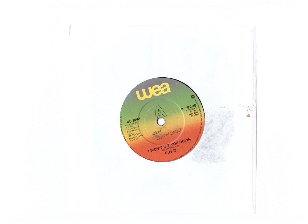 7" 45RPM I Won't Let You Down/Hideaway by P.H.D from WEA