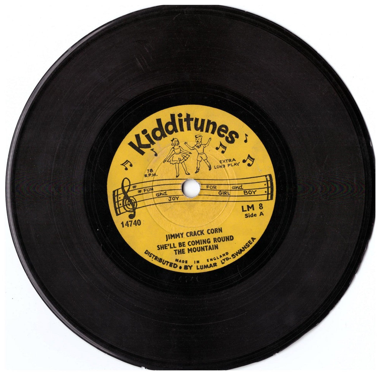 6" 78RPM Jimmy Crack Corn/She'll Be Coming Round The Mountain/Oh Suzanna/There's A Tavern In The Town from Kidditunes (LM 8)