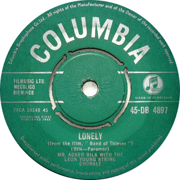 7" 45RPM Lonely/Acker's Lacquer by Acker Bilk from Columbia