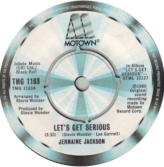 7" 45RPM Let's Get Serious/Je Vous Aime Beaucoup (I Love You) by Jermaine Jackson from Motown