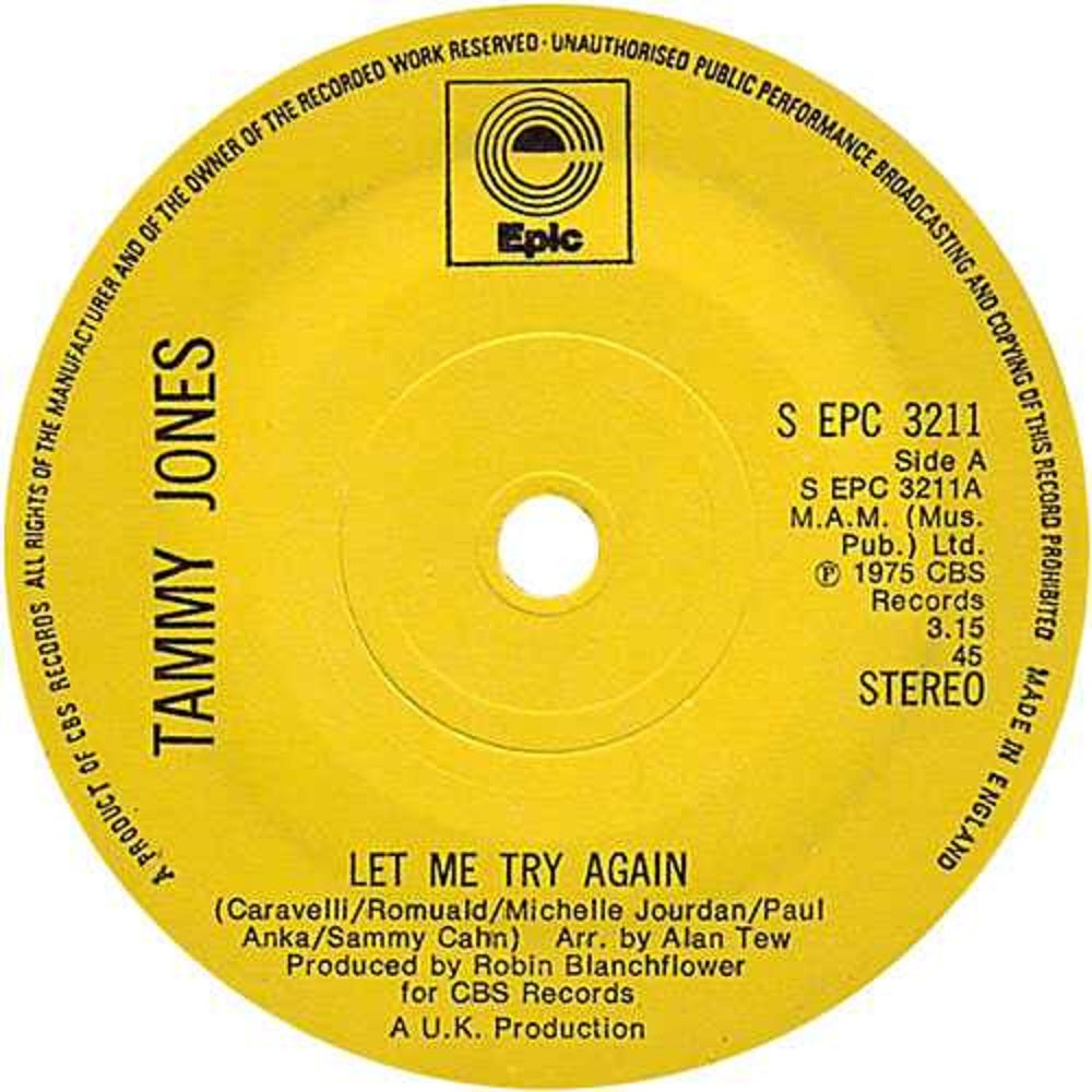 7" 45RPM Let Me Try Again/Just One Woman by Tammy Jones from Epic