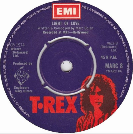 7" 45RPM Light Of Love/Explosive Mouth by T-Rex from EMI (MARC 8)