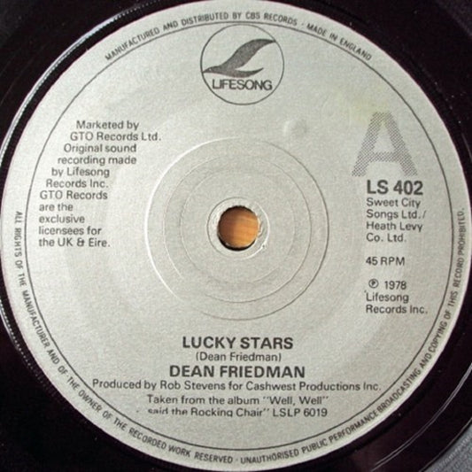 7" 45RPM Lucky Stars/Company by Dean Friedman from Lifesong Records (LS 402)