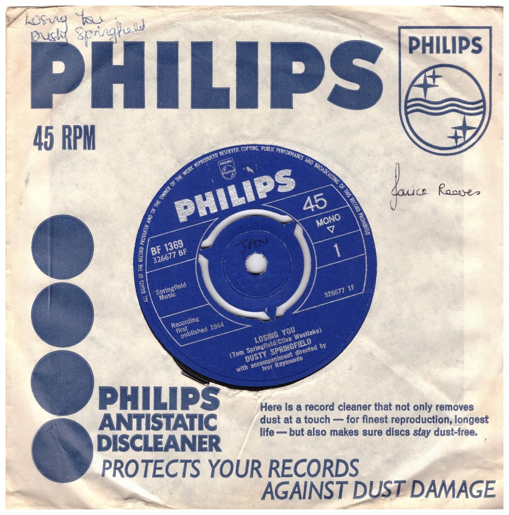 7" 45RPM Losing You/Summer Is Over by Dusty Springfield from Philips (BF 1369)