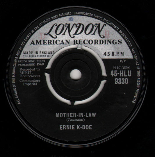 7" 45RPM Mother-In-Law/Wanted $10,000.00 Reward by Ernie K-Doe from London American Recordings