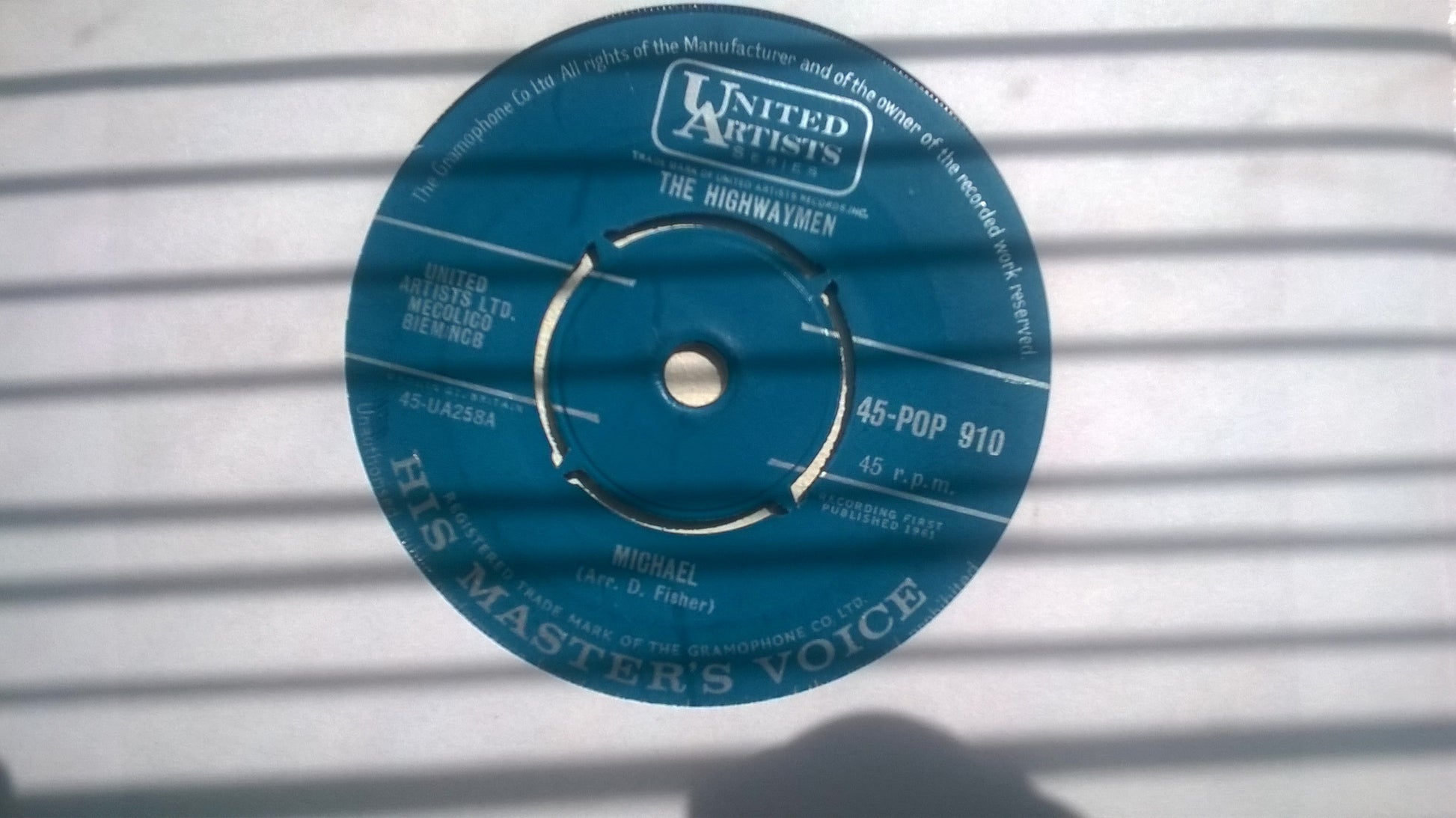 7" 45RPM Michael/Santiano by The Highwaymen from United Artists