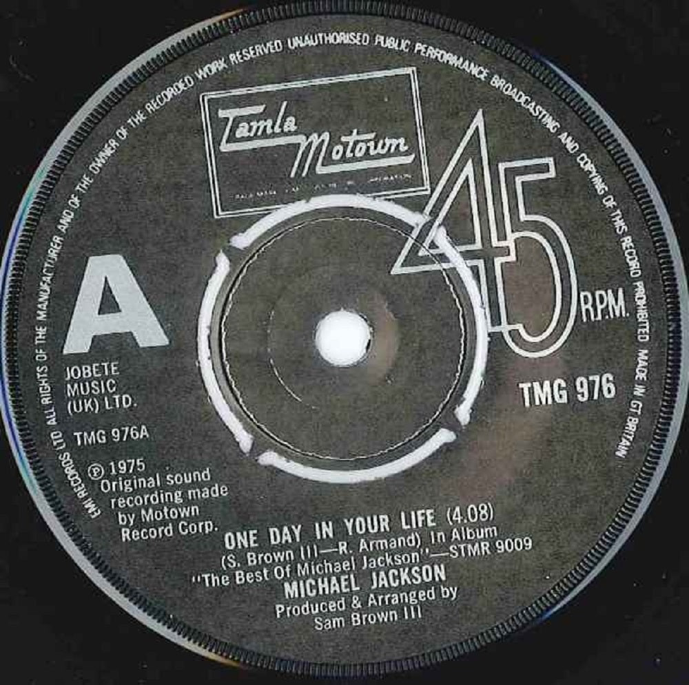 7" 45RPM One Day In Your Life/Take Me Back by Michael Jackson from Tamla Motown (TMG 976)