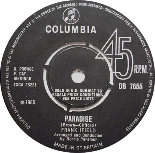 7" 45RPM Paradise/Goodbye Now by Frank Ifield from Columbia