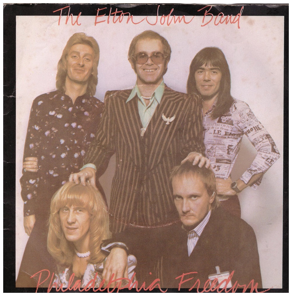 7" 45RPM Philadelphia Freedom/I Saw Her Standing There by Elton John from DJM Records (DJS 354)