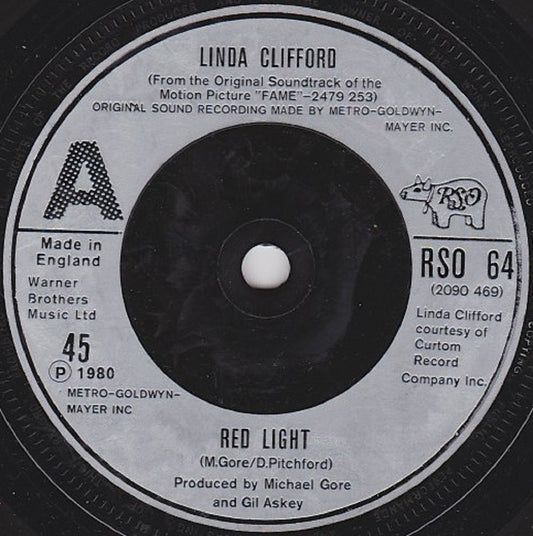 Linda Clifford 7" 45RPM vinyl, Red Light RSO Records, Ralph and Monty piano instrumental, Fame soundtrack vinyl record