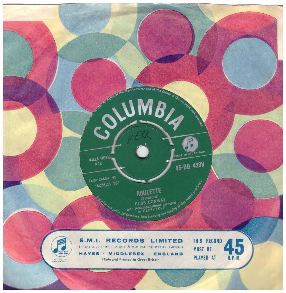 7" 45RPM Roulette/Trampolina by Russ Conway from Columbia (45-DB 4298)