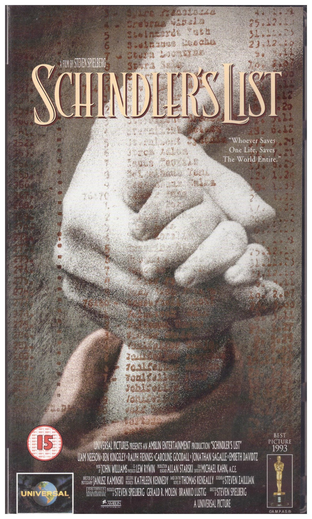 Schindler's List VHS from Universal (VHR 1748)