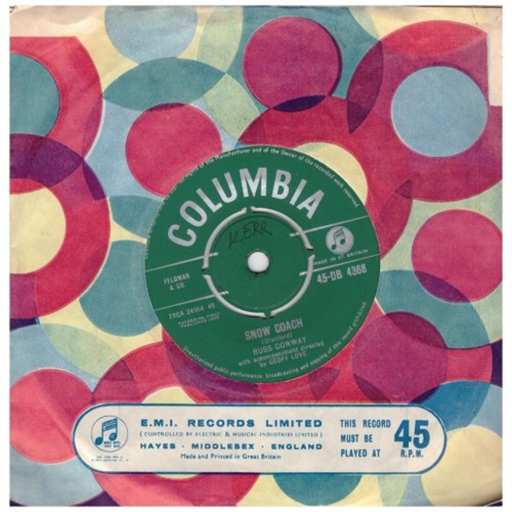 7" 45RPM Snow Coach/Time To Celebrate by Russ Conway from Columbia (45-DB 4368)