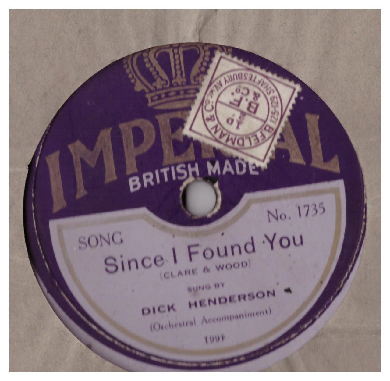 10" 78RPM Since I Found You/In Our Love Canoe by Dick Henderson from Imperial (1735)