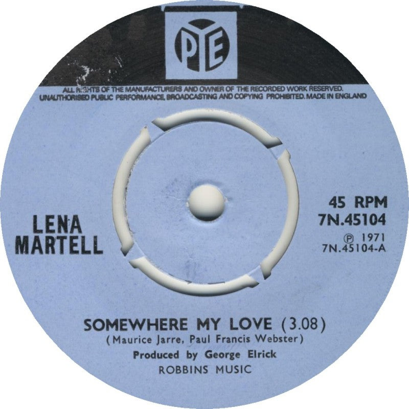 7" 45RPM Somewhere My Love/Come September by Lena Martell from PYE